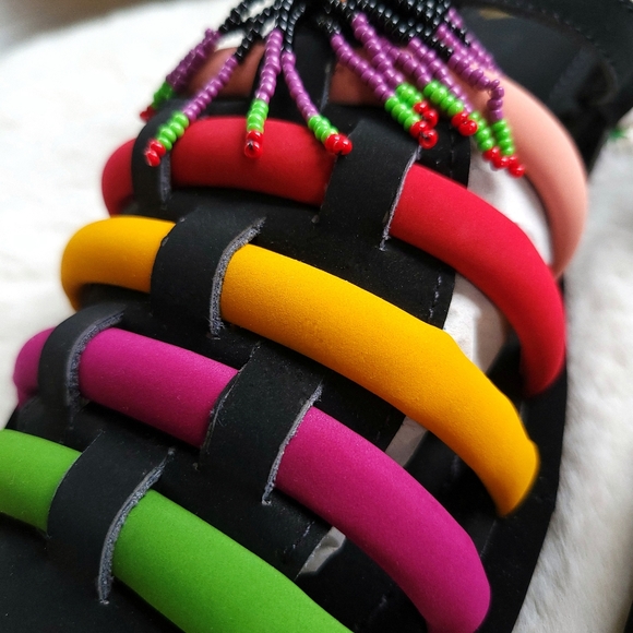 Farm Rio x Anthropologie Beaded Fringe Rainbow Tube Strappy Sandal - Picture 6 of 12